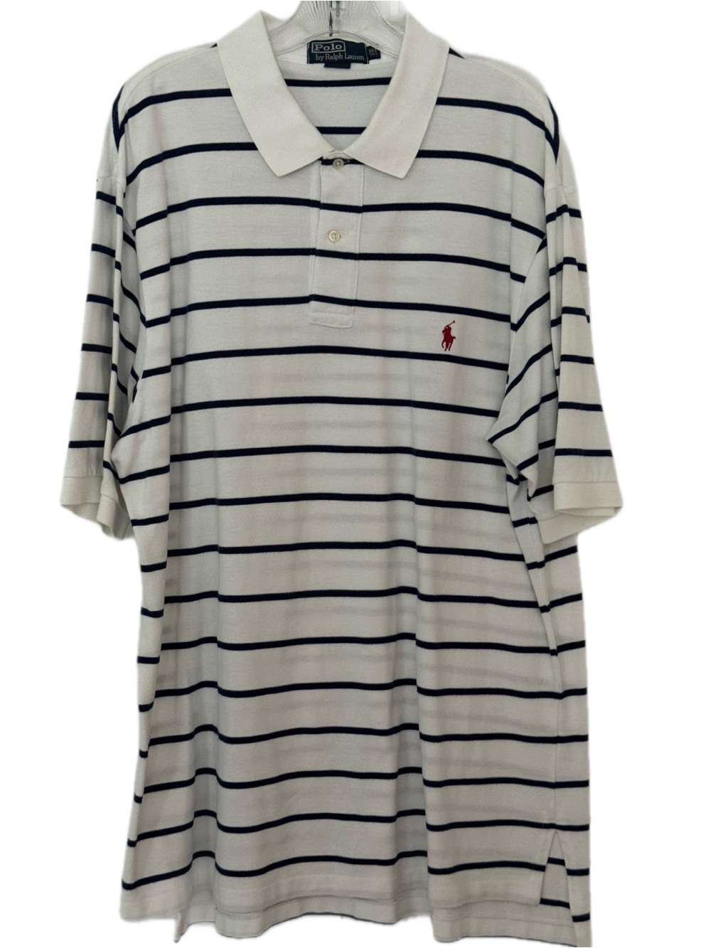 Ralph Lauren White Polo with Navy Stripes and Red Pony